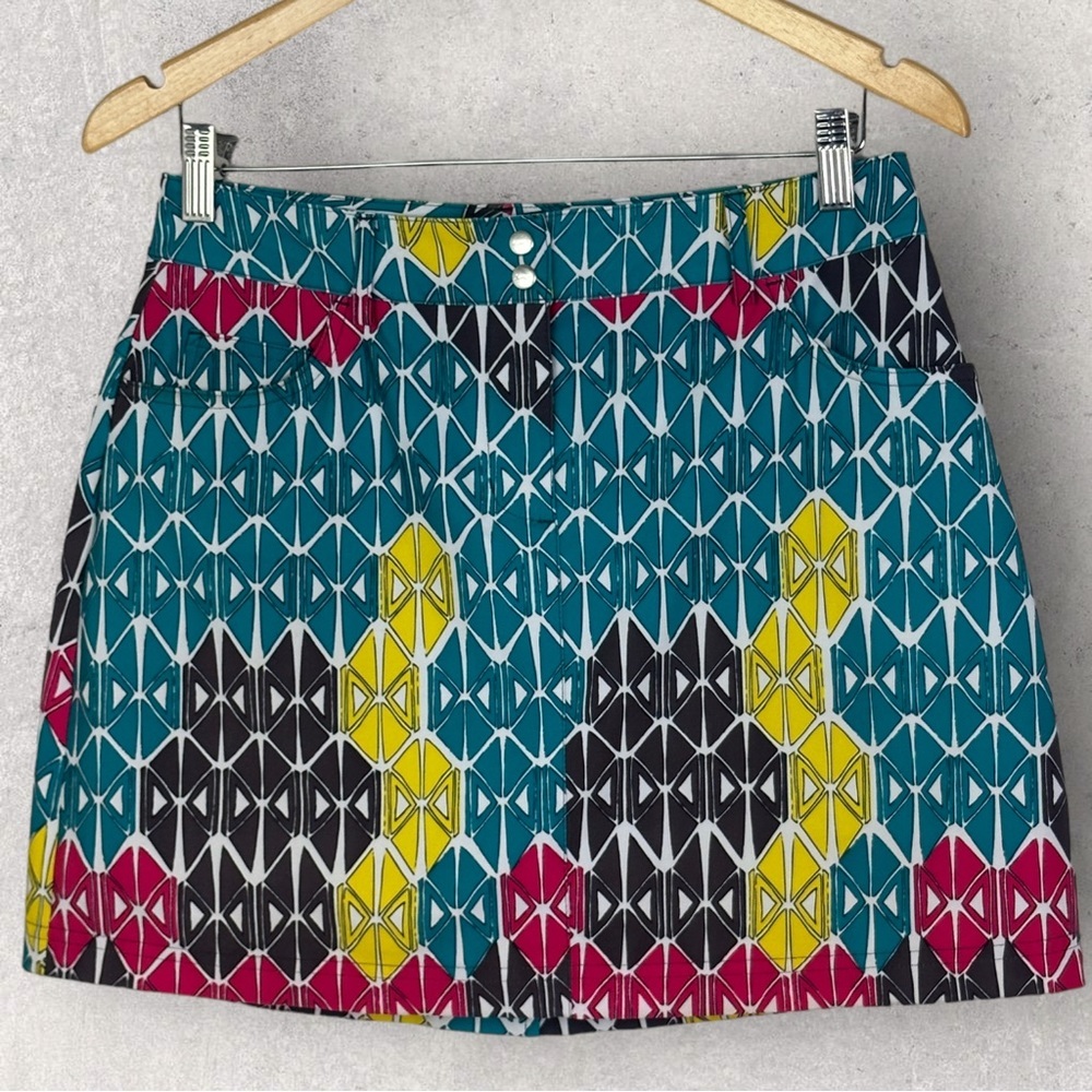 Slazenger Printed Tennis Skort Size 2 Stretch Activewear Golf Teal Pink Sporty